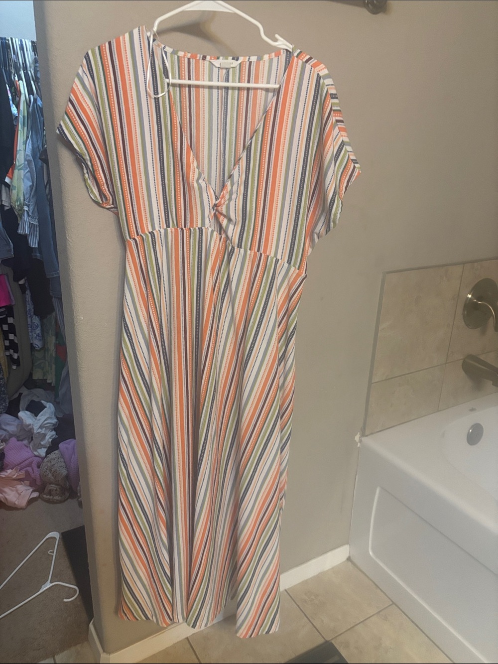 Striped V-Neck Maxi Dress in Multi-Color